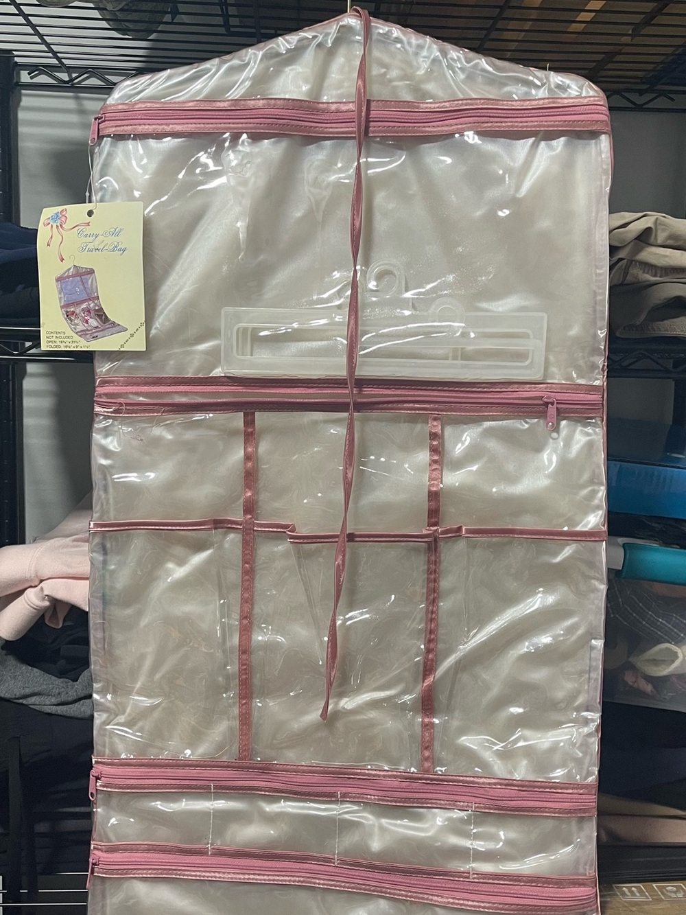 Clear Hanging Jewelry Organizer with Pink Trim - Home Storage & Organization
